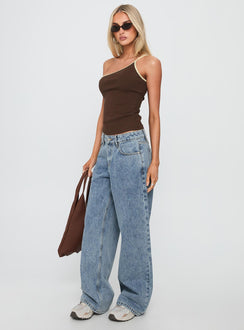 side view of model wearing Princess Polly Shima Low Rise Straight Leg Jeans Light Wash Low Rise Jeans Jeans 