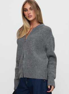 side view of model wearing Princess Polly Lexene Zip Through Jumper Grey Longline Jumpers Jumpers 