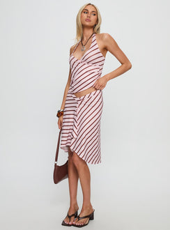   front view of model wearing Princess Polly Esmeray Midi Skirt Pink Stripe Skirts 