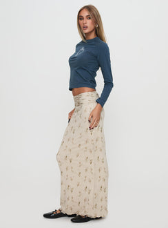   side view of model wearing Princess Polly Aliceyn Ruched Maxi Skirt Multi Floral Maxi Skirts Skirts 