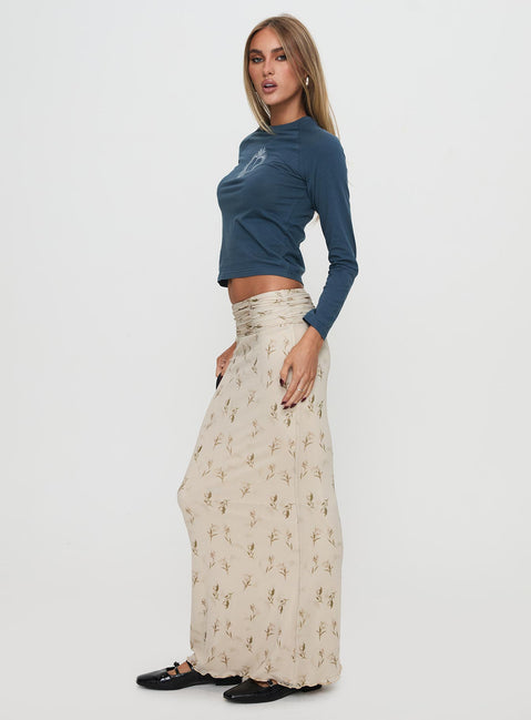  side view of model wearing Princess Polly Aliceyn Ruched Maxi Skirt Multi Floral Maxi Skirts Skirts 