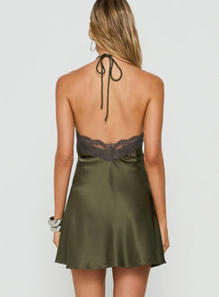 Zinniah Arrowneck Satin Mini Dress Khaki