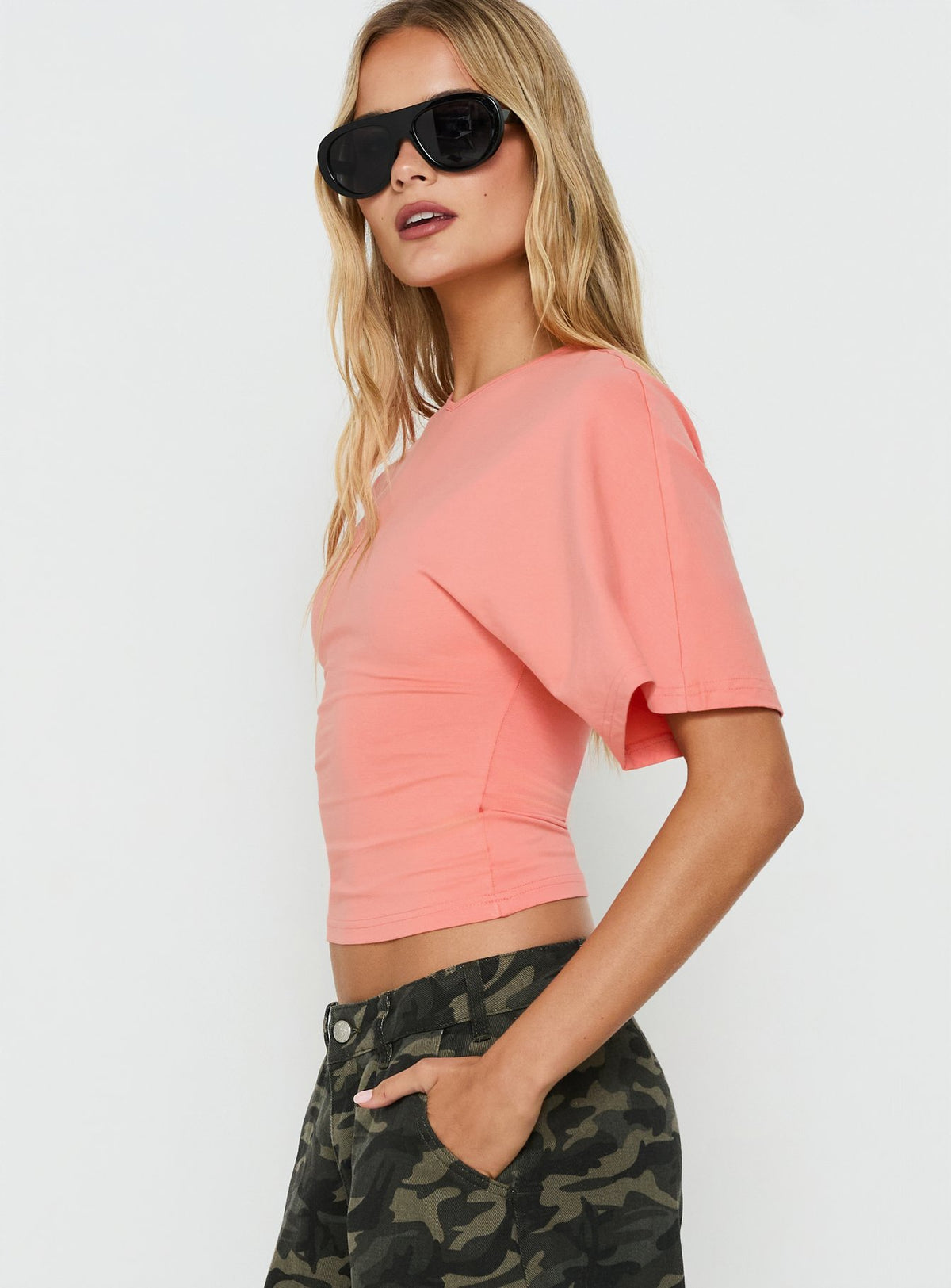 Nakota V Neck Cinched Tee Coral