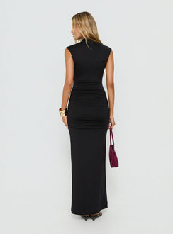 Noemmi High Neck Ruched Maxi Dress Black
