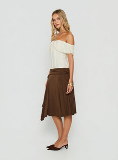 Joaney Tie Side Jersey Midi Skirt Chocolate