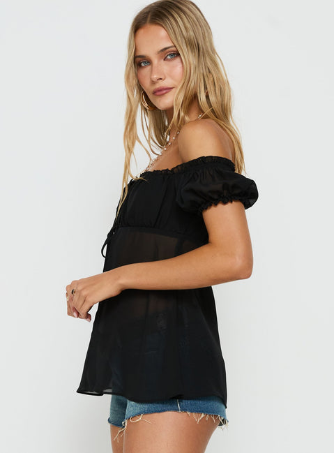 Elenah Chiffon Off Shoulder Babydoll Top Black
