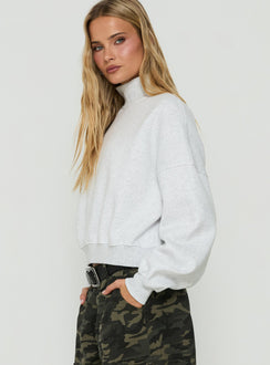 Designed with the Anyya Funnel Neck Crew Jumper Grey Marle womens jumper in short length on-body view of model wearing Princess Polly