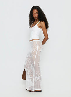   side view of model wearing Princess Polly Wisteriah Sheer Maxi Skirt White Maxi Skirts Skirts 