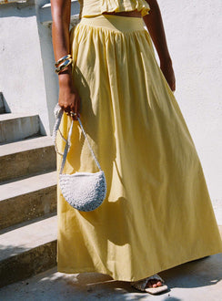 back view of model wearing Princess Polly Valerio Maxi Skirt Yellow Maxi Skirts Skirts 