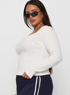 side view of model wearing Princess Polly Baseline Long Sleeve Top White Curve Full Sleeves Square Neck 