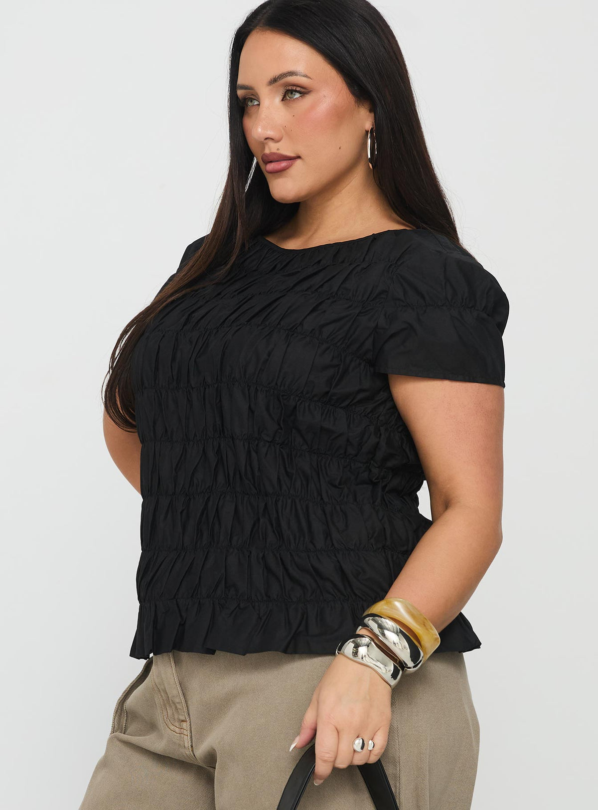 Spoiler Alert Ruched Top Black Curve