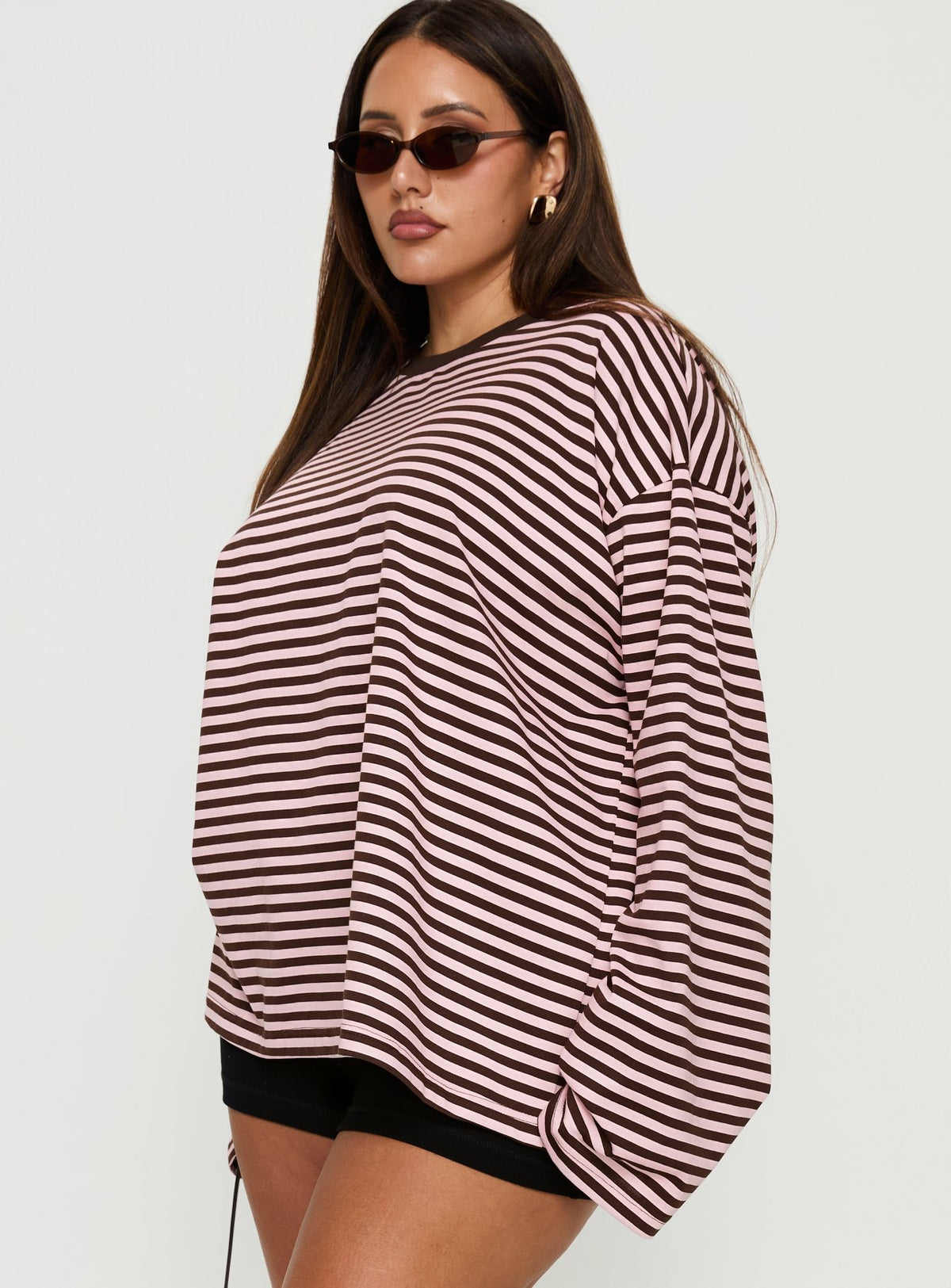 Settle Down Long Sleeve Top Pink / Brown Stripe Curve