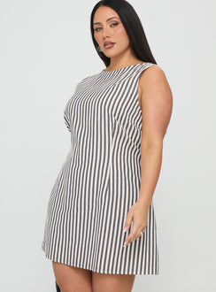 Alfalfa Shift Mini Dress Grey Stripe Curve