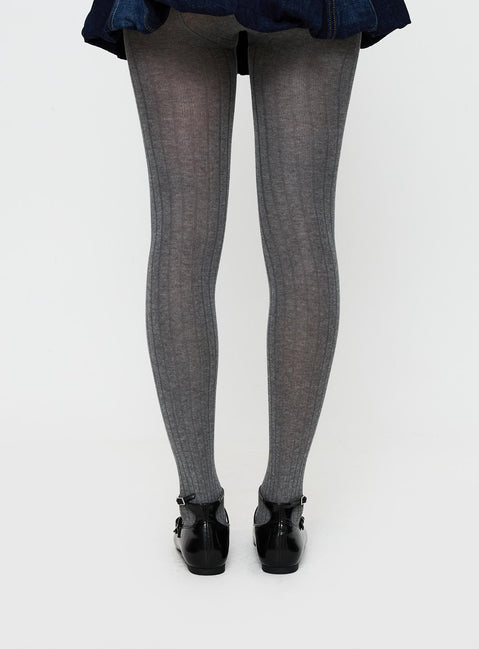 Flashback Ribbed Stockings Grey