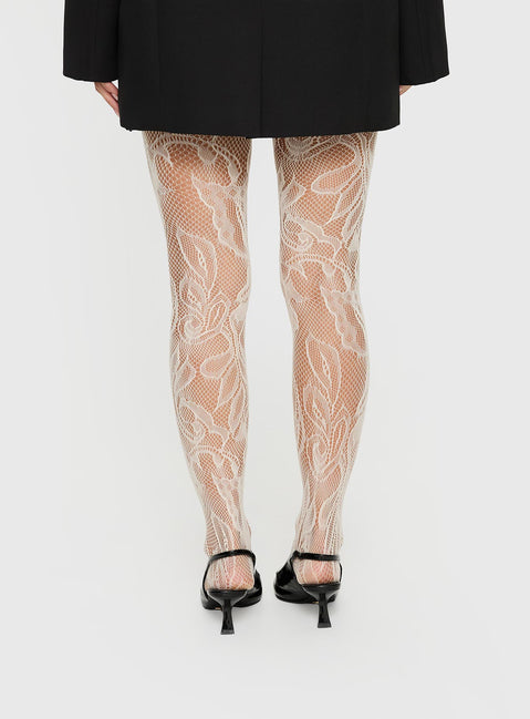 Places To Go Sheer Lace Tights White