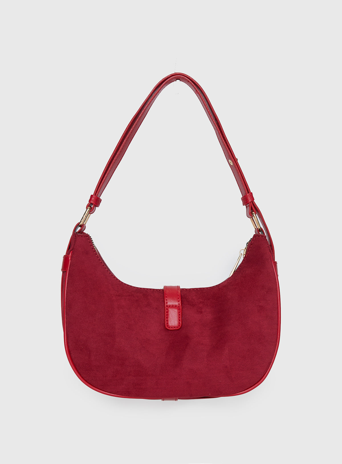 Jaxton Buckle Faux Suede Shoulder Bag Red