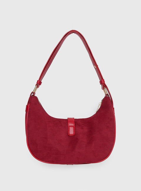 Jaxton Buckle Faux Suede Shoulder Bag Red