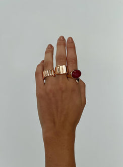 Gold-toned ring pack Pack of three, chunky style, gemstone detail Princess Polly Lower Impact