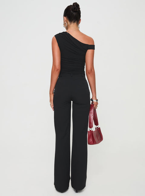 back view of model wearing Princess Polly Flounce Pants Black High Rise Pants Pants 