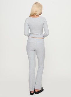 back view of model wearing Princess Polly Closed Eyes Flared Pant Grey Low Rise Pants Pants 