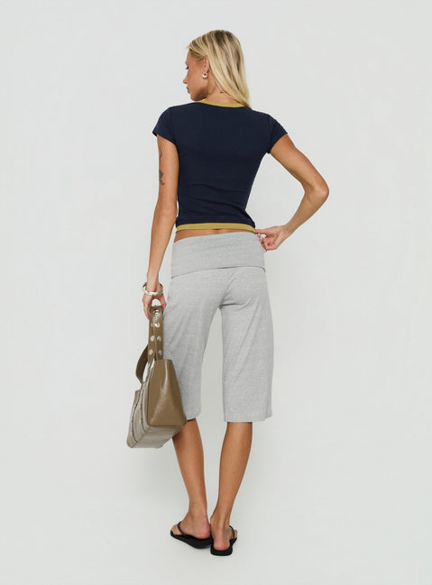 Explore the Laroy Folded Capri Pant Grey Marle womens-regular-pants with high-rise back view of model wearing Princess Polly