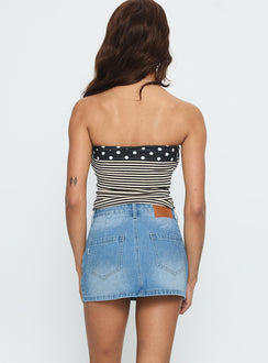 back view of model wearing Princess Polly Cailin Denim Mini Skirt Light Blue Wash Skirts 