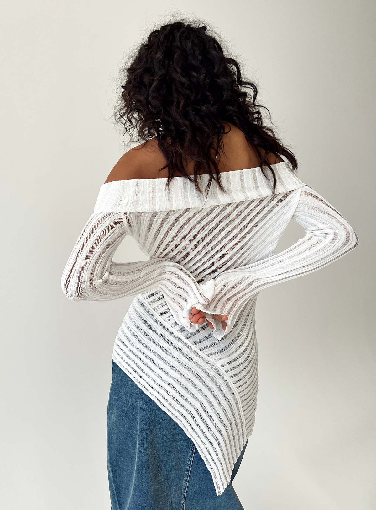 Front view of model wearing  front Cloud Sweater White Princess Polly  Long 