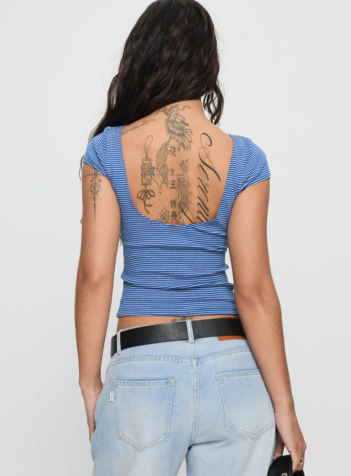 Nyren Low Back Boatneck Top Blue Stripe
