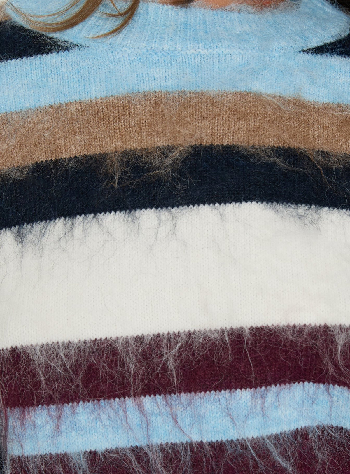 Ellissah Fluffy Sweater Blue Multi Stripe
