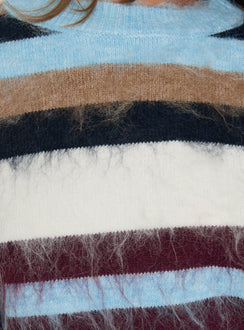 Ellissah Fluffy Sweater Blue Multi Stripe