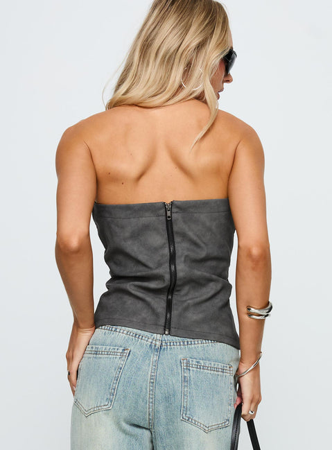 back view of model wearing Princess Polly Soft Spoken Strapless Tie Up Top Black Sleeveless straight 