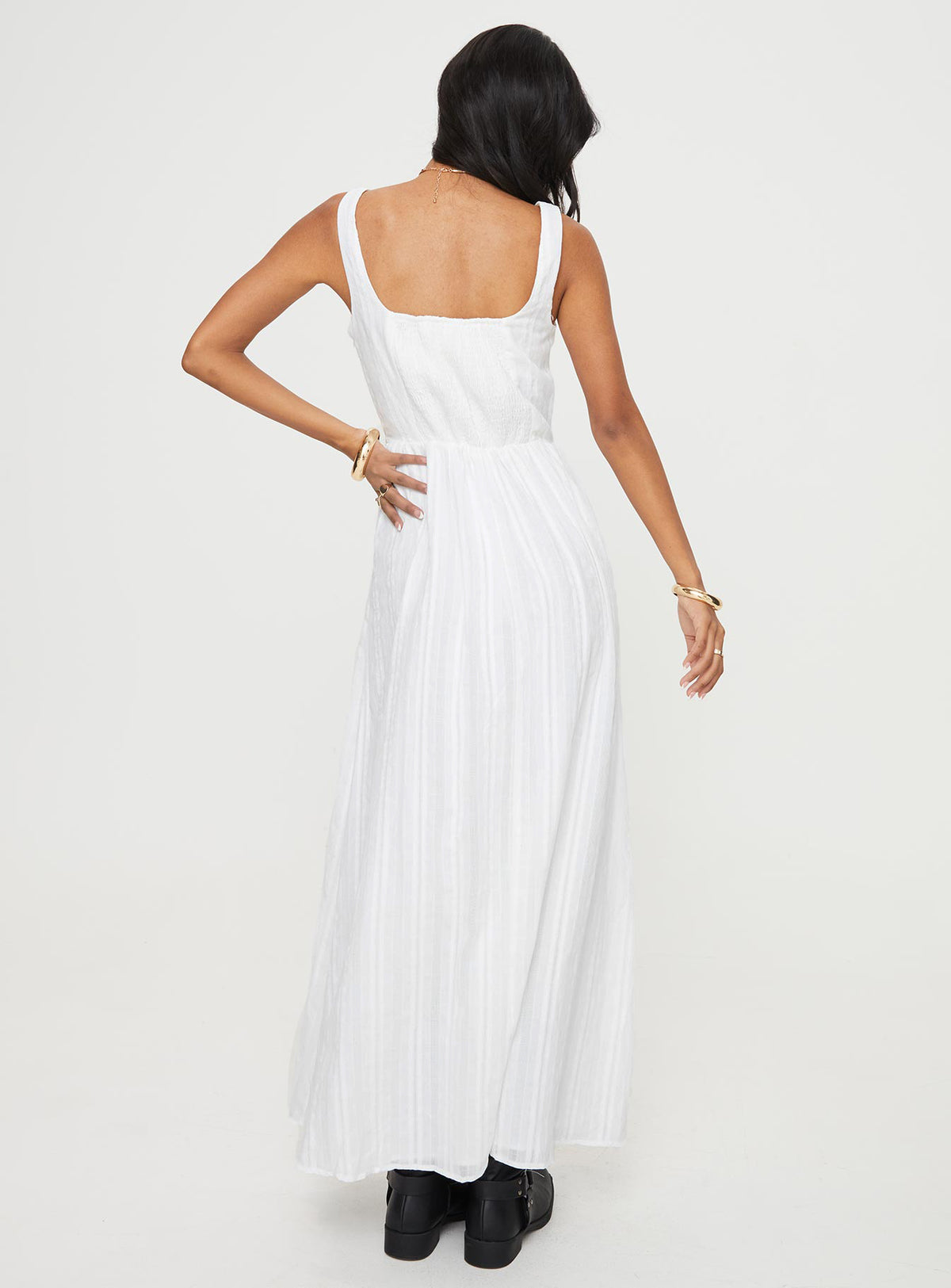 back view of model wearing Princess Polly Lorinda Maxi Dress White Square Neck 