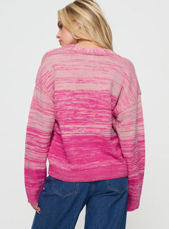 back view of model wearing Princess Polly Emikio Cardigan Ombre Pink regular Jumpers 