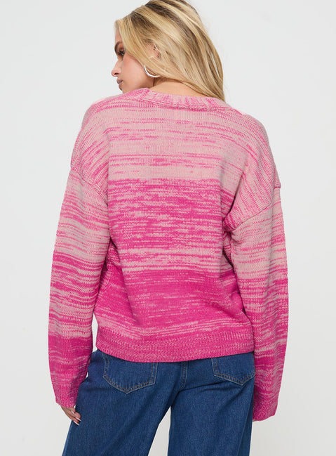 back view of model wearing Princess Polly Emikio Cardigan Ombre Pink regular Jumpers 