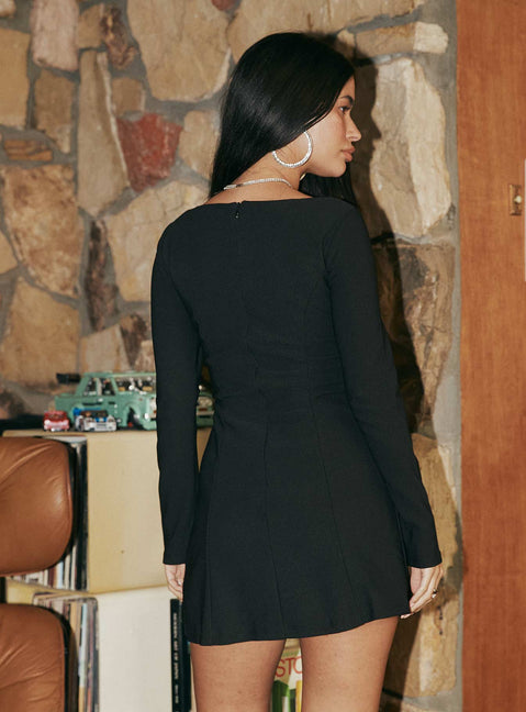 product Princess Polly Scoop Neck  Lunara Long Sleeve Mini Dress Black