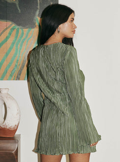 product Princess Polly Crew Neck  Malop Long Sleeve Mini Dress Sage