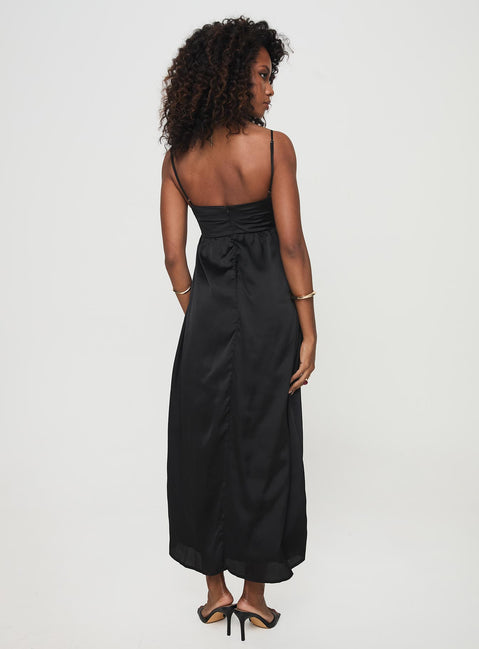 back view of model wearing Princess Polly Ortega Maxi Dress Black Square Neck 