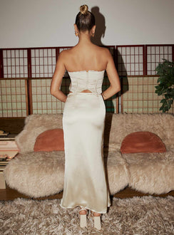 back view of model wearing Princess Polly Suga Maxi Skirt Cream Maxi Skirts Skirts 