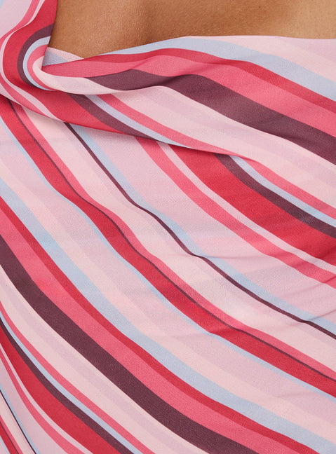 Winding Roads Layered Asymmetrical Mini Dress Pink Stripe