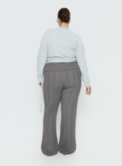 back view of model wearing Princess Polly Baleigh Cable Knit Foldover Pants Grey Curve High Rise Pants Pants 