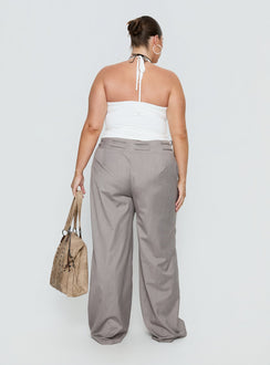 back view of model wearing Princess Polly Just Have Fun Wide Leg Pant Grey Curve Mid Rise Pants Pants 