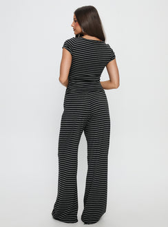 back view of model wearing Princess Polly Gavrielle Jersey Wide Leg Pants Stripe High Rise Pants Pants 