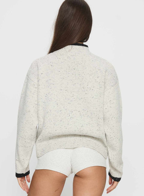 back view of model wearing Princess Polly Overstayed Zip Through Cardigan Grey Jumpers 