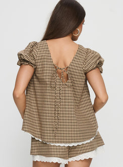 Chandelier Babydoll Top Brown Check