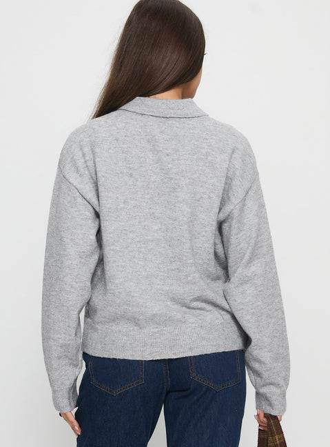 back view of model wearing Princess Polly Nadyna Collared Cardigan Grey Marle Jumpers 