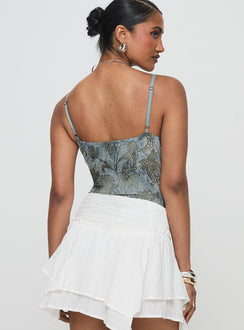 back view of model wearing Princess Polly Love Again Bodysuit Blue Sleeveless Bodysuit 