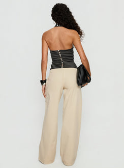back view of model wearing Princess Polly Dolley Star Stitch Mid Rise Wide Leg Jean Ecru Mid Rise Jeans Jeans 