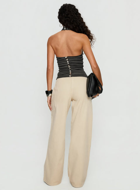 back view of model wearing Princess Polly Dolley Star Stitch Mid Rise Wide Leg Jean Ecru Mid Rise Jeans Jeans 