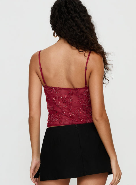 Halima Bead Detail Cami Top Red