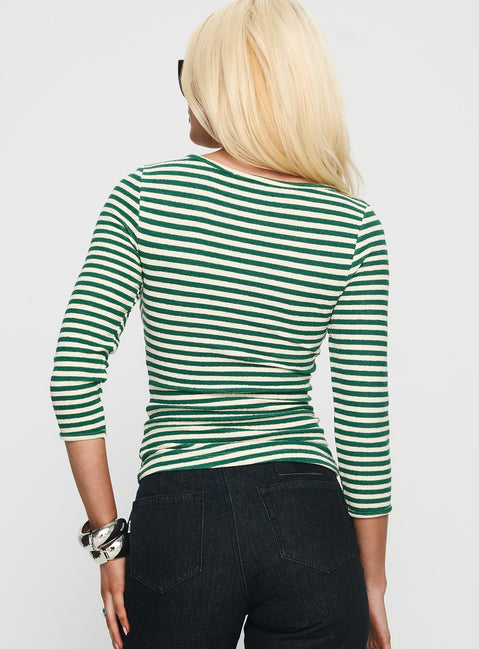 Missouri 3/4 Sleeve Textured Top Green Stripe